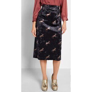 MODCLOTH the plot thickens velvet horse print skirt size S